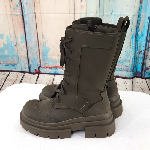 Zara Women's Rubberized Lace-Up Boots Khaki Green - Picture 2 of 10